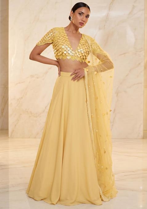 Yellow Embroidered Handwork Lehenga Set
