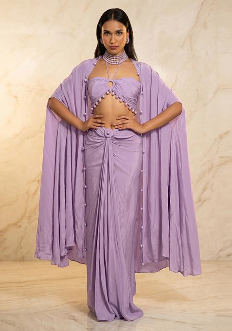 Lavender Embroidered Handwork Fusion Set