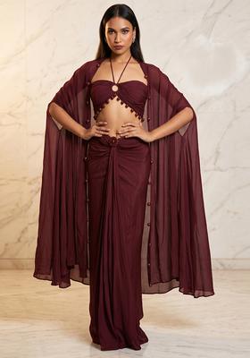 Wine Embroidered Handwork Fusion Set