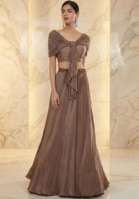 Beige Embroidered Handwork Fusion Set