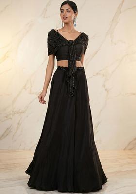 Black Embroidered Handwork Fusion Set