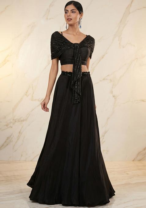 Black Embroidered Handwork Fusion Set