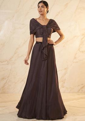 Plum Embroidered Handwork Fusion Set