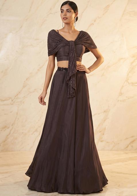 Plum Embroidered Handwork Fusion Set