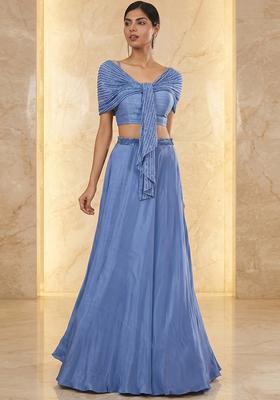 Blue Embroidered Handwork Fusion Set