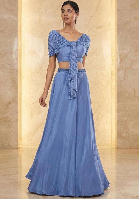 Blue Embroidered Handwork Fusion Set