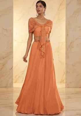 Peach Embroidered Handwork Fusion Set
