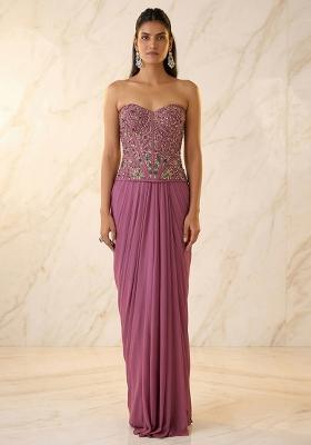 Mauve Embroidered Handwork Fusion Set