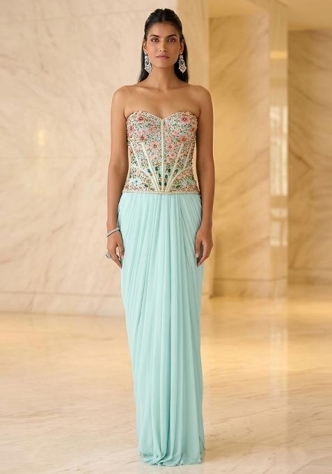Mint Embroidered Handwork Fusion Set