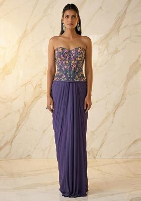 Purple Embroidered Handwork Fusion Set