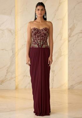 Wine Embroidered Handwork Fusion Set