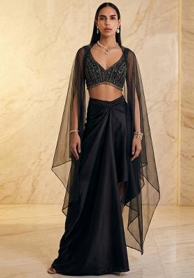 Black Embroidered Handwork Fusion Set