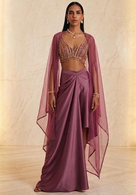 Mauve Embroidered Handwork Fusion Set