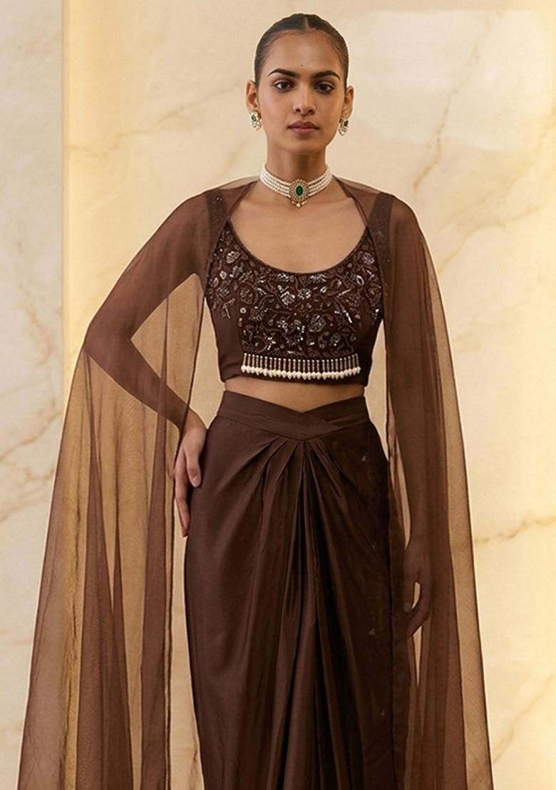 Black Embroidered Handwork Fusion Set - Indya