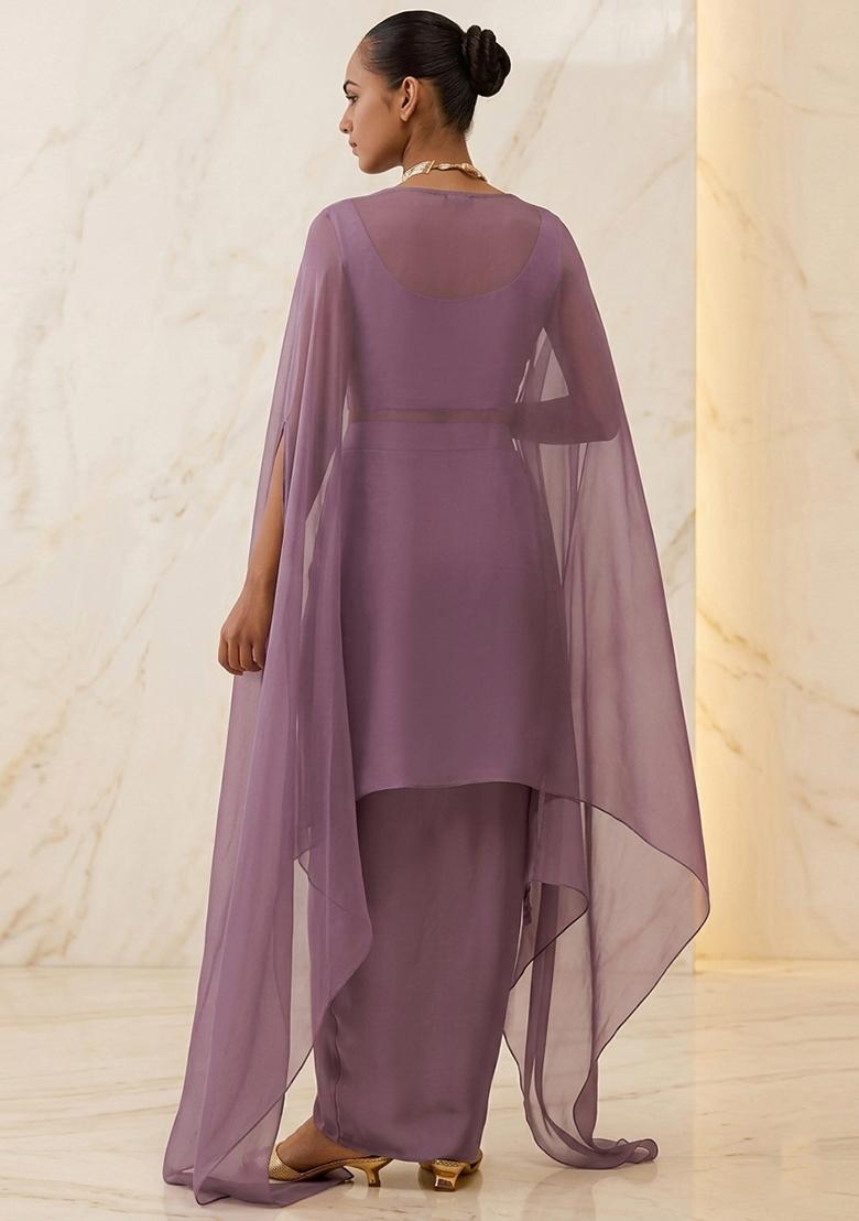 Purple Embroidered Handwork Fusion Set - Indya