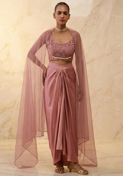 Rose Pink Embroidered Handwork Fusion Set