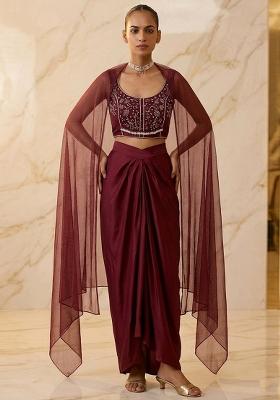 Wine Embroidered Handwork Fusion Set