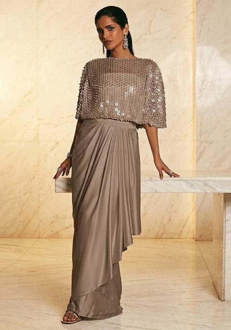 Beige Embroidered Handwork Fusion Set