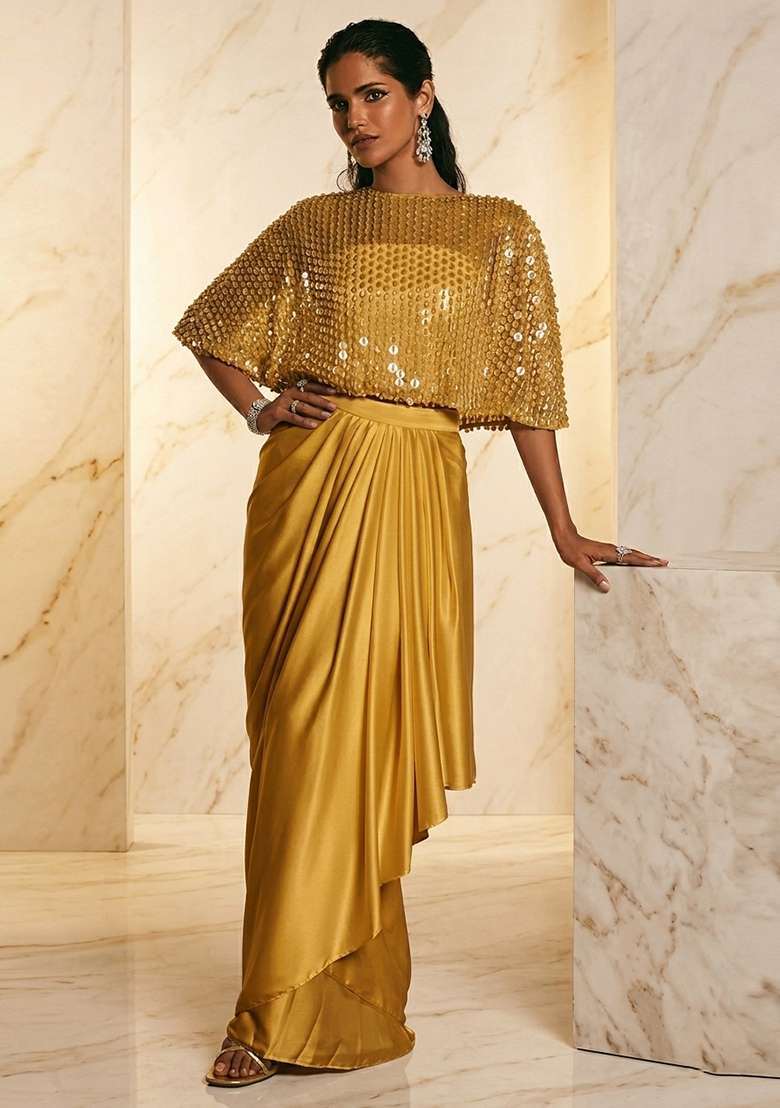 Gold Embroidered Handwork Fusion Set - Indya