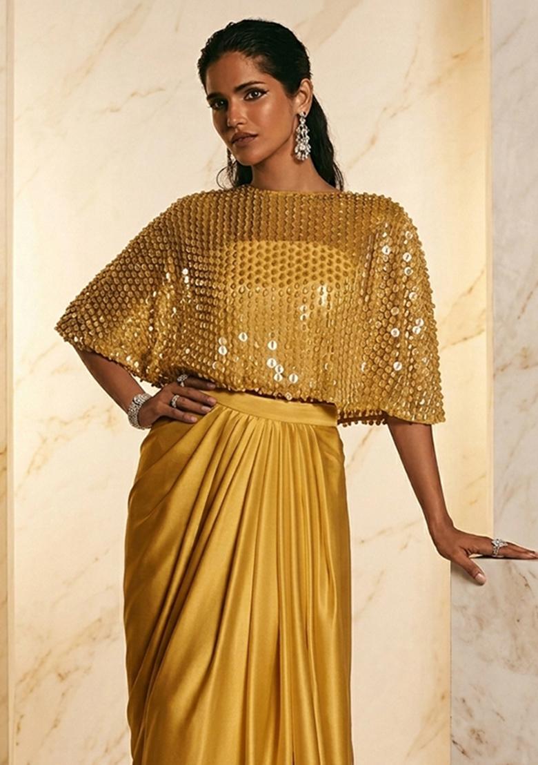 Gold Embroidered Handwork Fusion Set - Indya