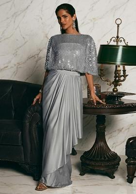 Grey Embroidered Handwork Fusion Set