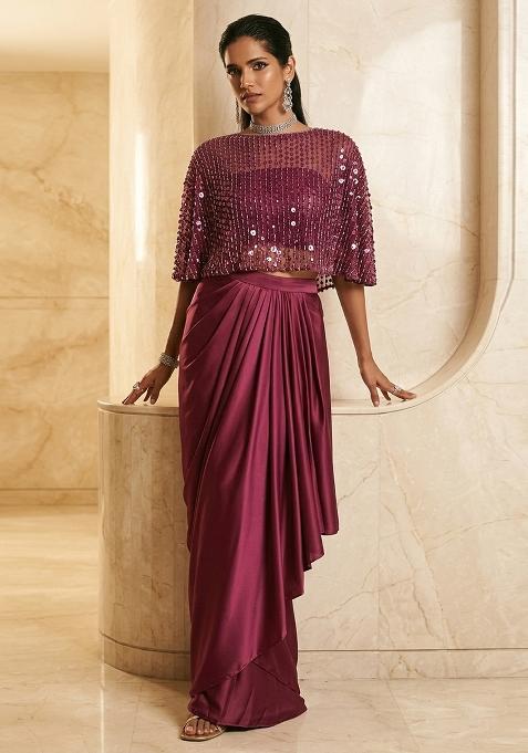 Mauve Embroidered Handwork Fusion Set