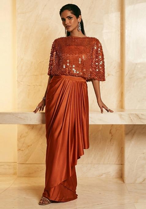 Rust Embroidered Handwork Fusion Set