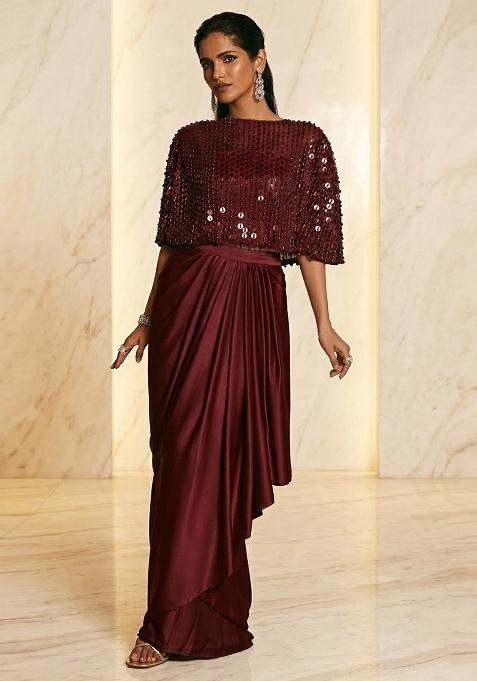 Wine Embroidered Handwork Fusion Set