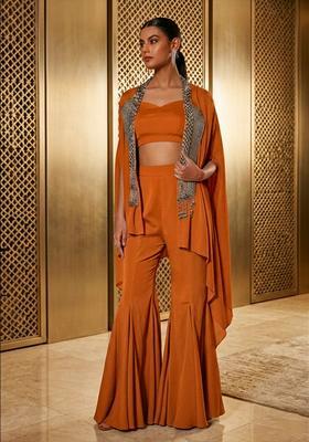 Plum Embroidered Handwork Fusion Set