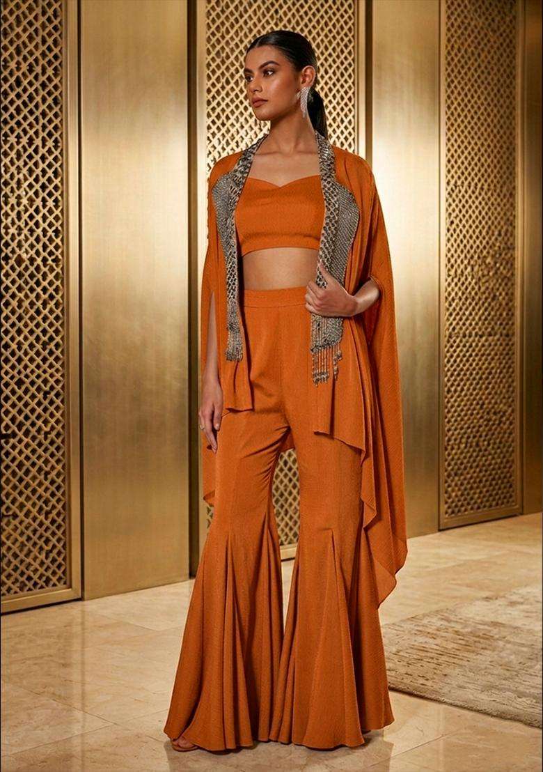 Plum Embroidered Handwork Fusion Set - Indya