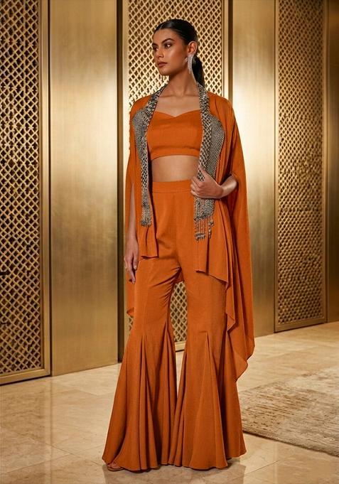 Plum Embroidered Handwork Fusion Set