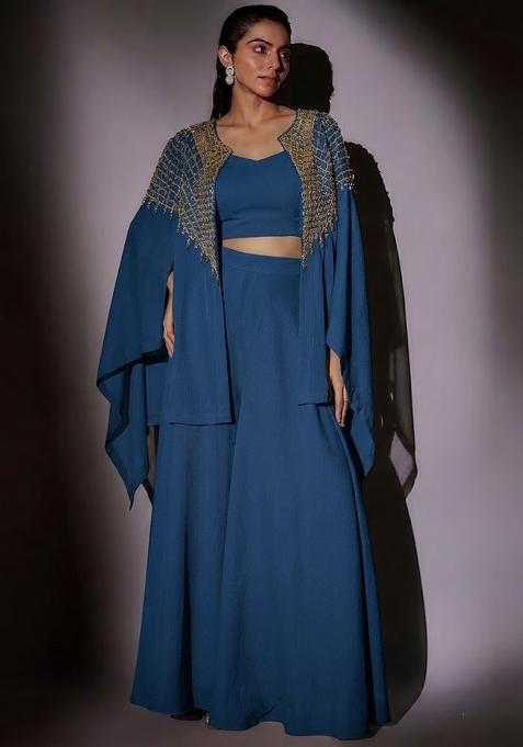 Green Embroidered Handwork Fusion Set