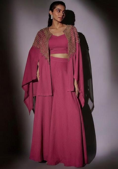 Purple Embroidered Handwork Fusion Set
