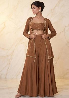 Beige Embroidered Handwork Fusion Set
