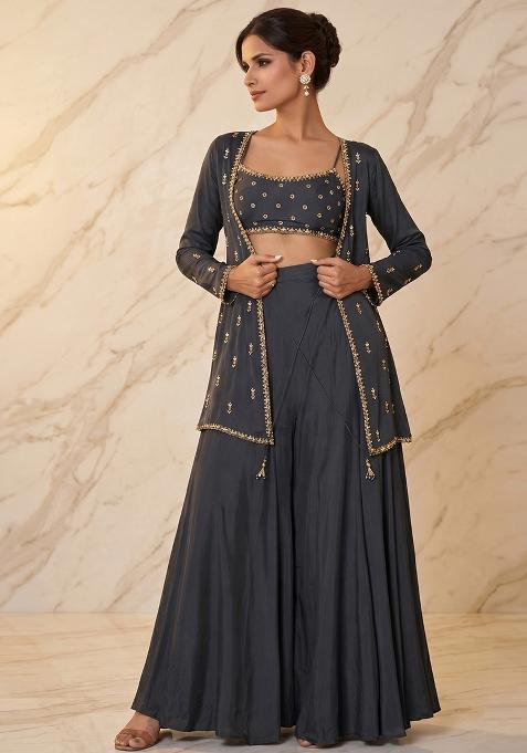Black Embroidered Handwork Fusion Set