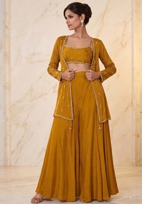 Mustard Yellow Embroidered Handwork Fusion Set
