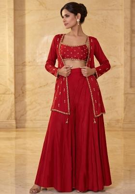 Red Embroidered Handwork Fusion Set