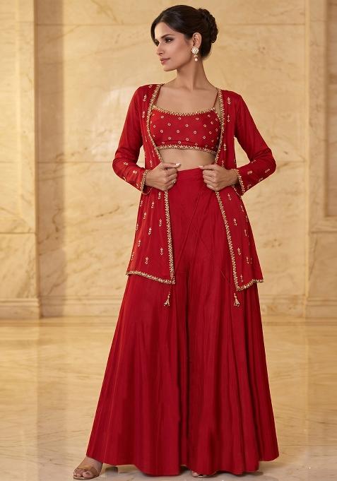 Red Embroidered Handwork Fusion Set