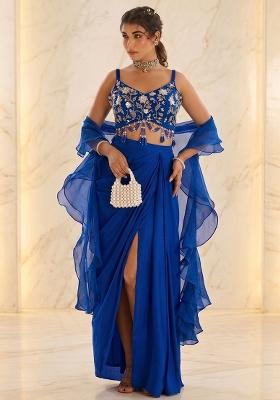 Blue Embroidered Handwork Fusion Set