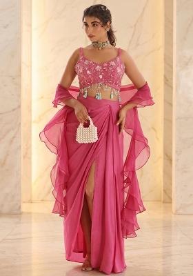 Light Pink Embroidered Handwork Fusion Set