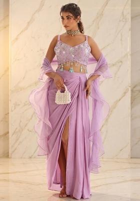 Lilac Embroidered Handwork Fusion Set