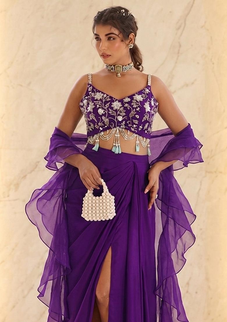 Purple Embroidered Handwork Fusion Set - Indya
