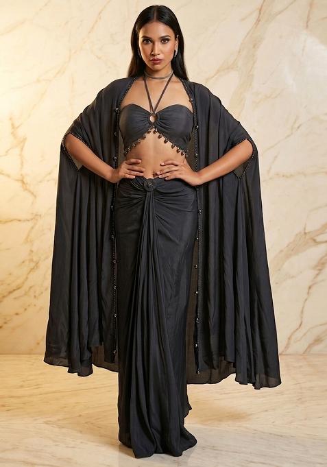 Black Embroidered Handwork Fusion Set