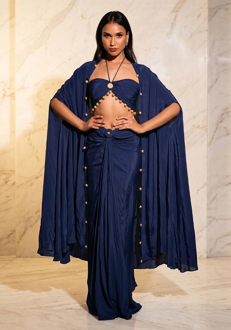 Blue Embroidered Handwork Fusion Set