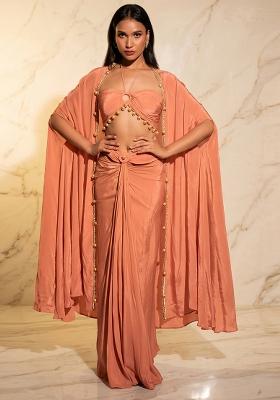 Coral Embroidered Handwork Fusion Set