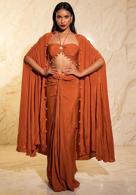 Rust Embroidered Handwork Fusion Set