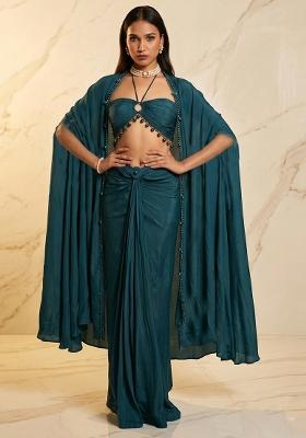 Teal Embroidered Handwork Fusion Set