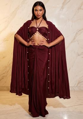Wine Embroidered Handwork Fusion Set