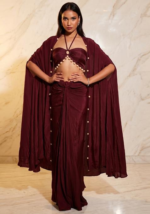 Wine Embroidered Handwork Fusion Set