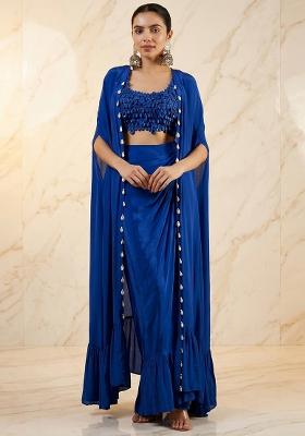 Blue Embroidered Handwork Fusion Set
